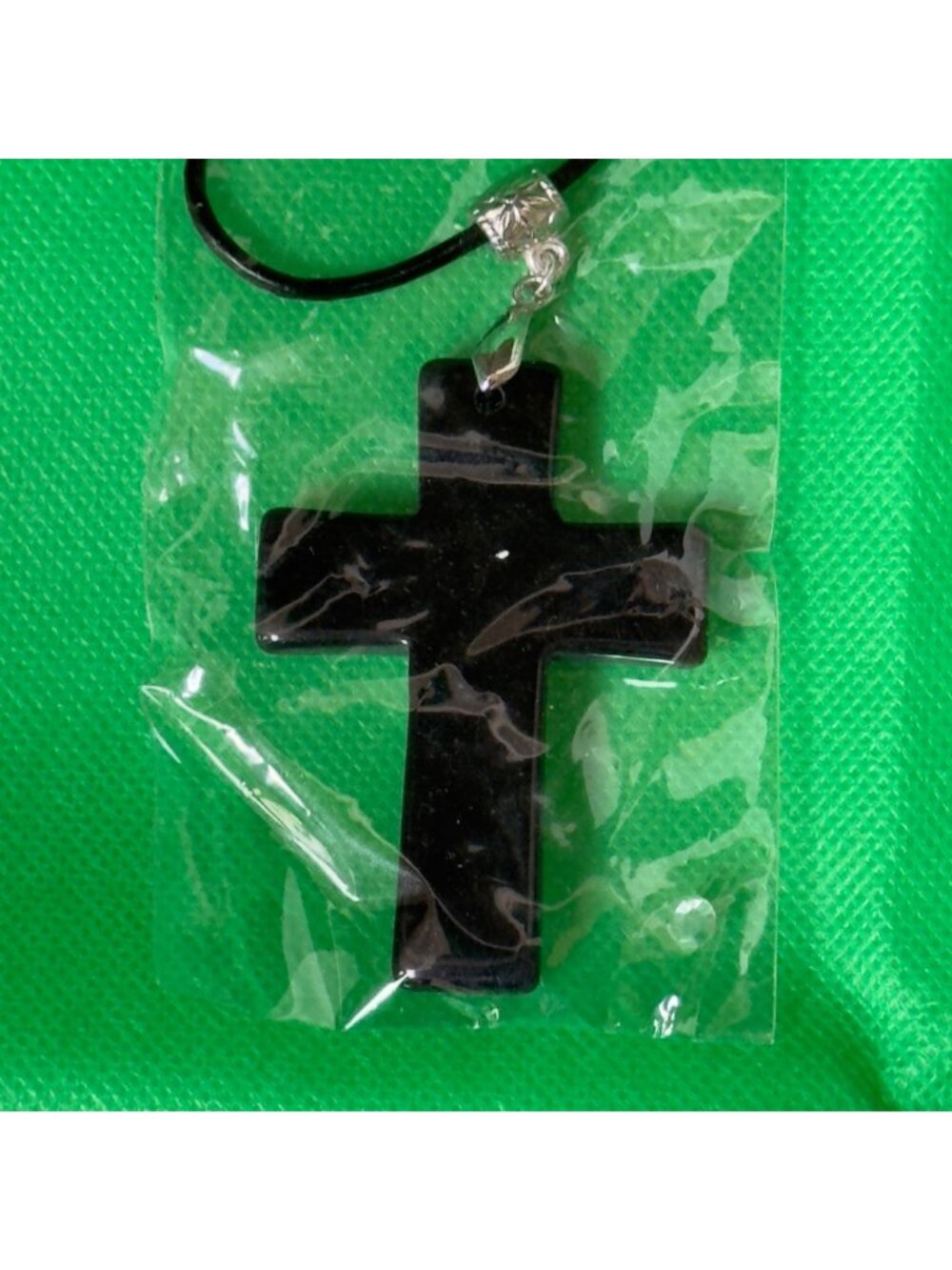 ALLEGRO Black Rhinestone Cross Pendant Necklace With Adjustable Cord - Picture 9 of 9